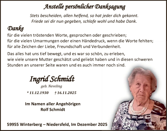 Traueranzeige von Ingrid Schmidt von HASK