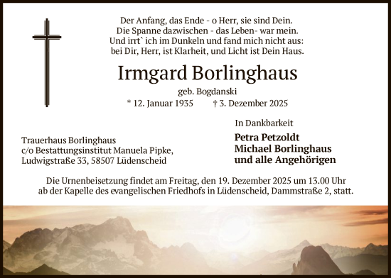 Traueranzeige von Irmgard Borlinghaus von HALN