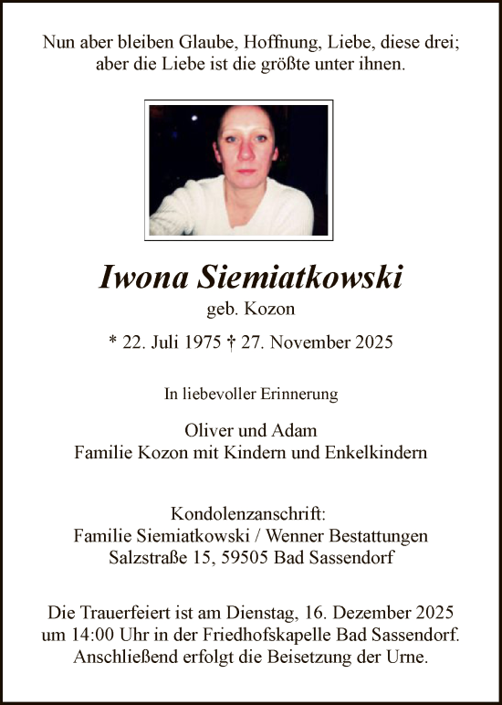 Traueranzeige von Iwona Siemiatkowski von HASO