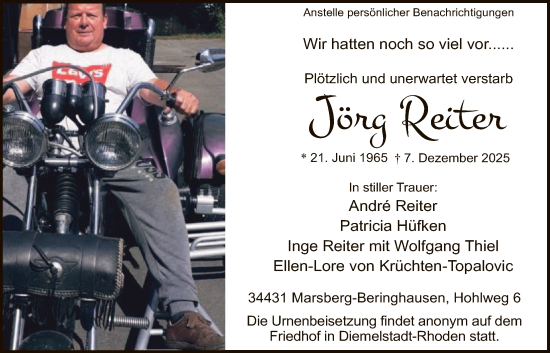 Traueranzeige von Jörg Reiter von HASK