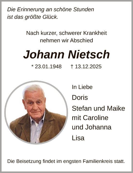 Traueranzeige von Johann Nietsch von HALN