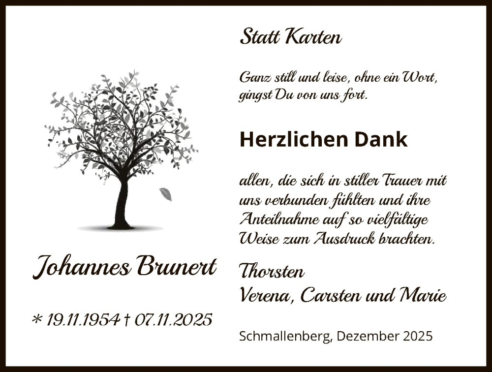  Traueranzeige für Johannes Brunert vom 27.12.2025 aus HASK