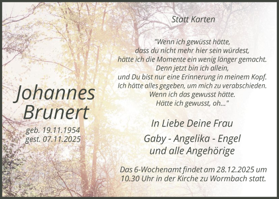 Traueranzeige von Johannes Brunert von HASK