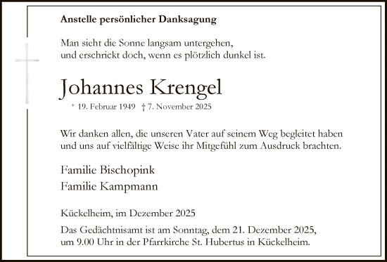 Traueranzeige von Johannes Krengel von HASK