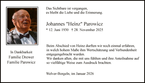 Traueranzeige von Johannes Parowicz von HASO