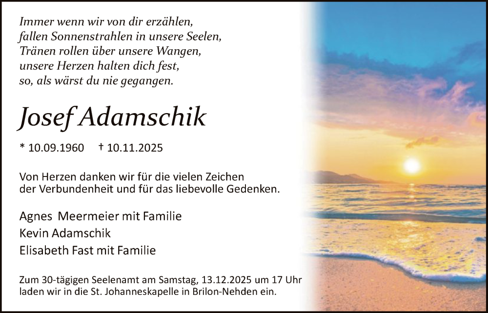  Traueranzeige für Josef Adamschik vom 06.12.2025 aus HASK