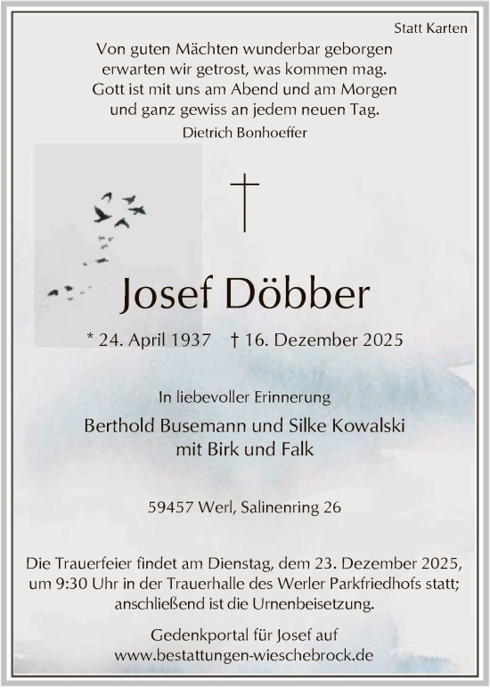 Traueranzeige von Josef Döbber von HASO