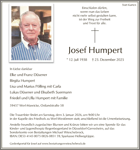 Traueranzeige von Josef Humpert von HASO