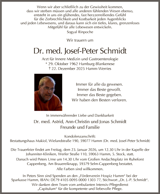 Traueranzeige von Josef-Peter Schmidt von HAWA
