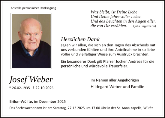 Traueranzeige von Josef Weber von HASK