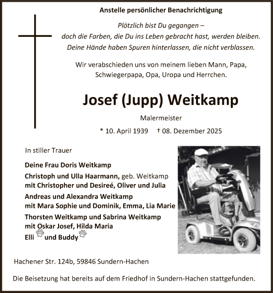 Traueranzeige von Josef Weitkamp von HASK