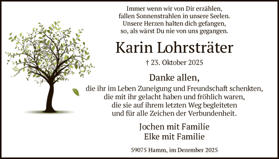 Traueranzeige von Karin Lohrsträter von HAWA