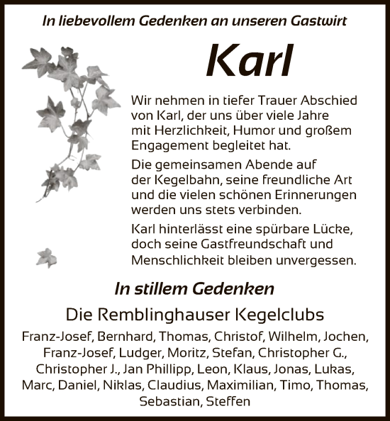 Traueranzeige von Karl  von HASK