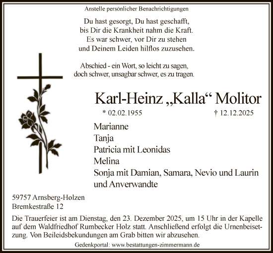 Traueranzeige von Karl-Heinz Molitor von HASK