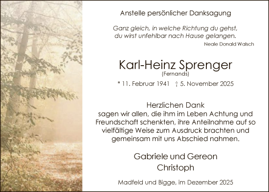 Traueranzeige von Karl-Heinz Sprenger von HASK