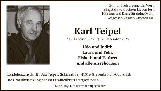 Traueranzeige von Karl Teipel von HAWA