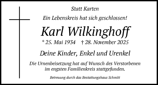 Traueranzeige von Karl Wilkinghoff von HAWA