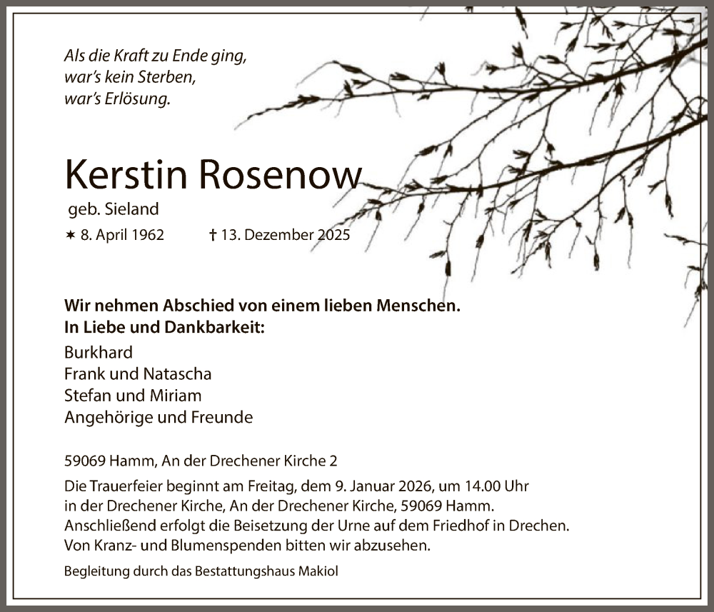  Traueranzeige für Kerstin Rosenow vom 24.12.2025 aus HAWA