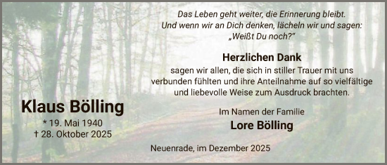 Traueranzeige von Klaus Bölling von HALN