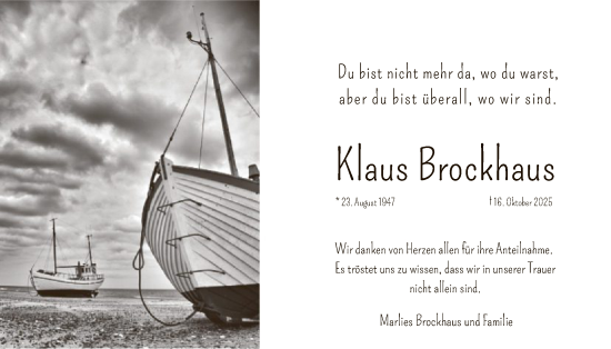 Traueranzeige von Klaus Brockhaus von HALN