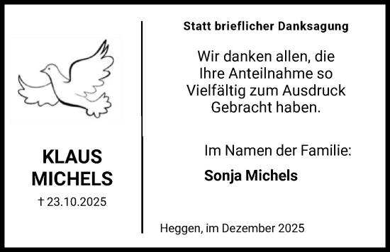 Traueranzeige von Klaus Michels von HASK