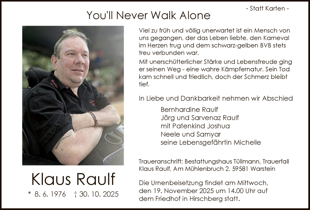  Traueranzeige für Klaus Raulf vom 11.11.2025 aus HASO
