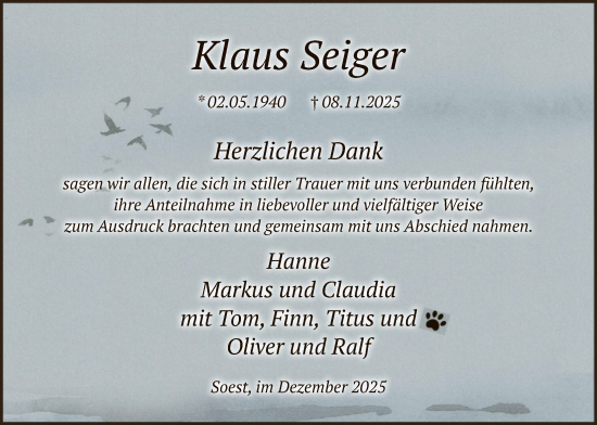 Traueranzeige von Klaus Seiger von HASO