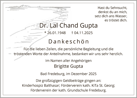 Traueranzeige von Lal Chand Gupta von HASK