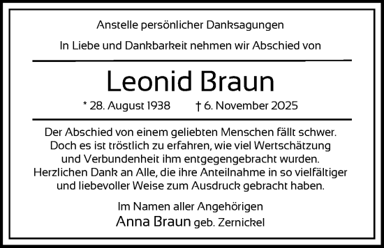 Traueranzeige von Leonid Braun von HASO