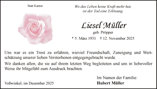 Traueranzeige von Liesel Müller von HASK