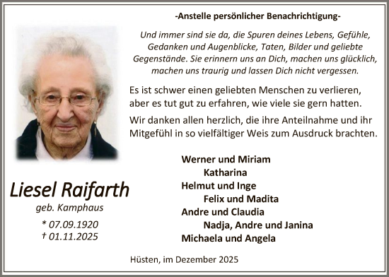 Traueranzeige von Liesel Raifarth von HASK