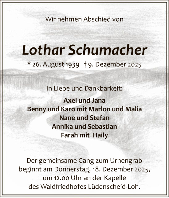 Traueranzeige von Lothar Schumacher von HALN