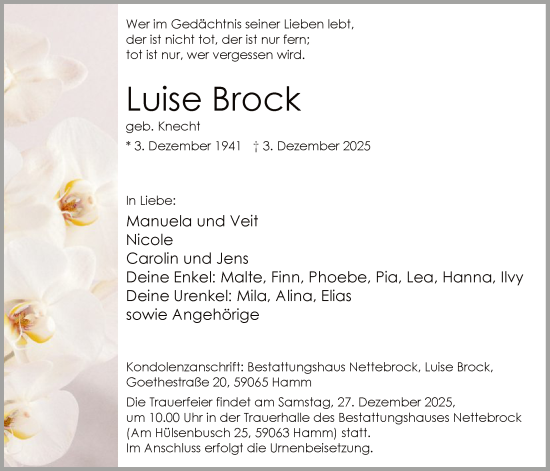 Traueranzeige von Luise Brock von HAWA