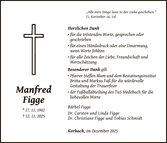 Traueranzeige von Manfred Figge von HASK