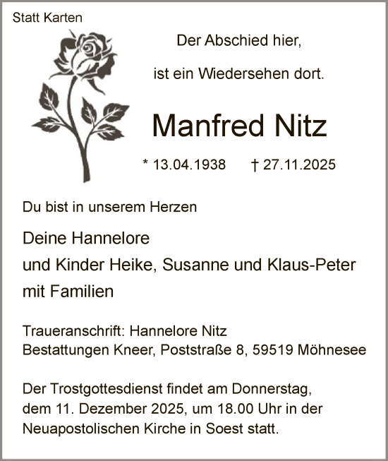 Traueranzeige von Manfred Nitz von HASO