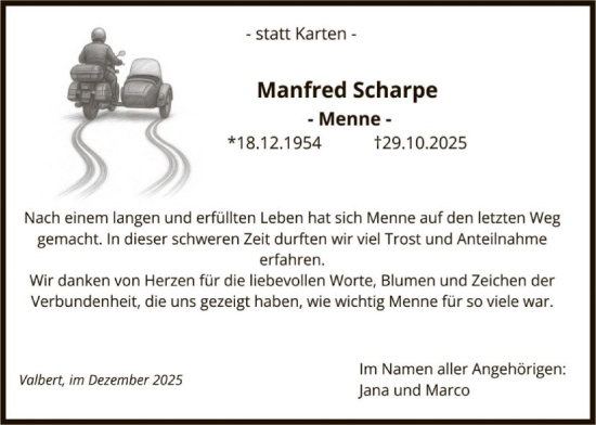 Traueranzeige von Manfred Scharpe von HALN