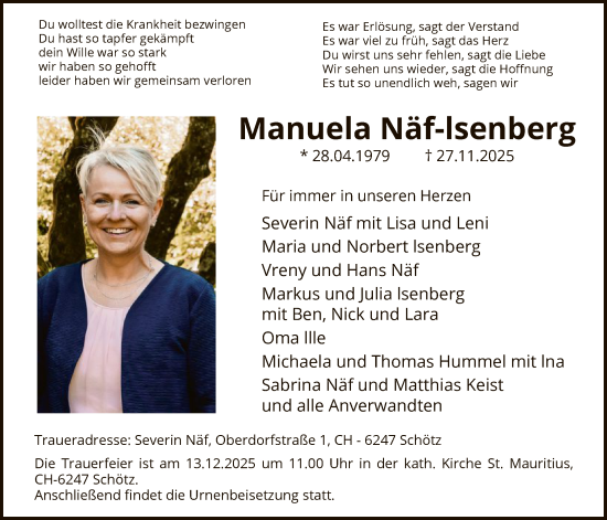 Traueranzeige von Manuela Näf-Isenberg von HASK