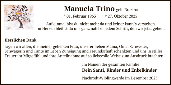 Traueranzeige von Manuela Trino von HALN