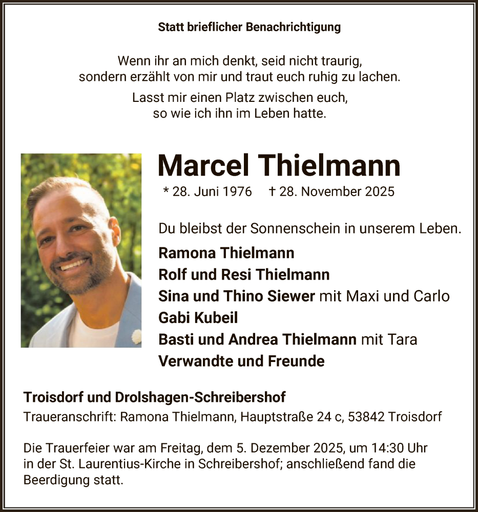 Traueranzeige für Marcel Thielmann vom 06.12.2025 aus HASK