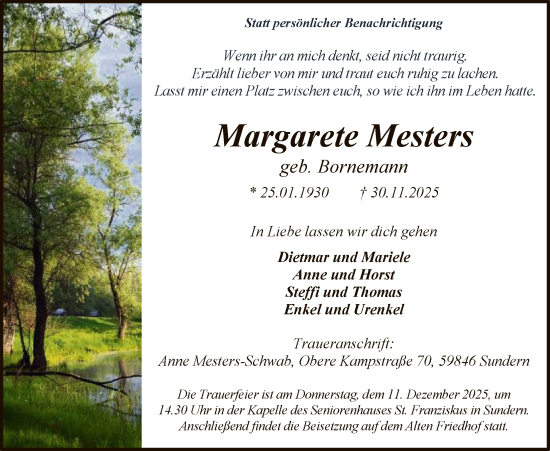 Traueranzeige von Margarete Mesters von HASK