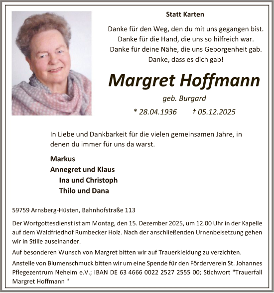Traueranzeige von Margret Hoffmann von HASK