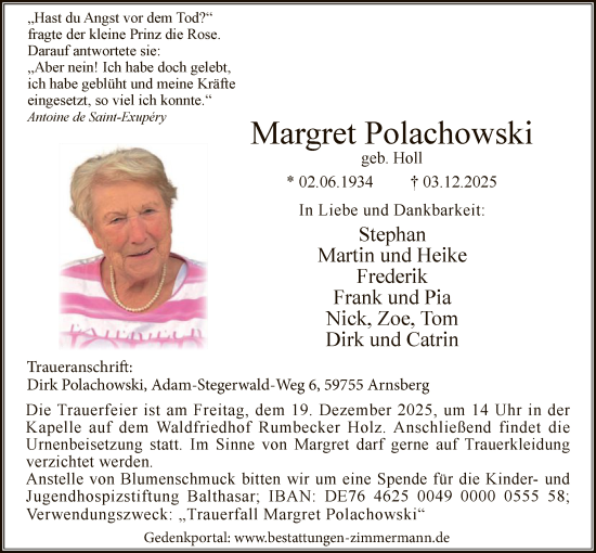 Traueranzeige von Margret Polachowski von HASK