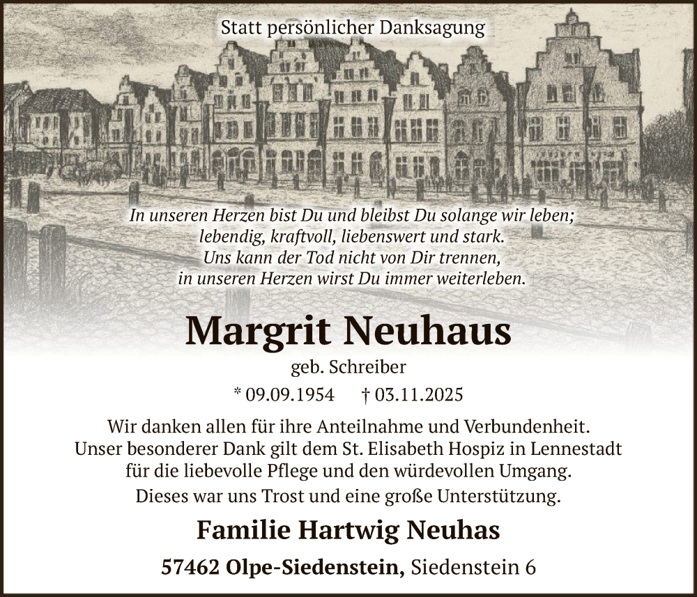  Traueranzeige für Margrit Neuhaus vom 13.12.2025 aus HASK