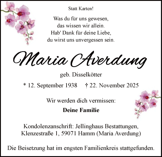 Traueranzeige von Maria Averdung von HAWA