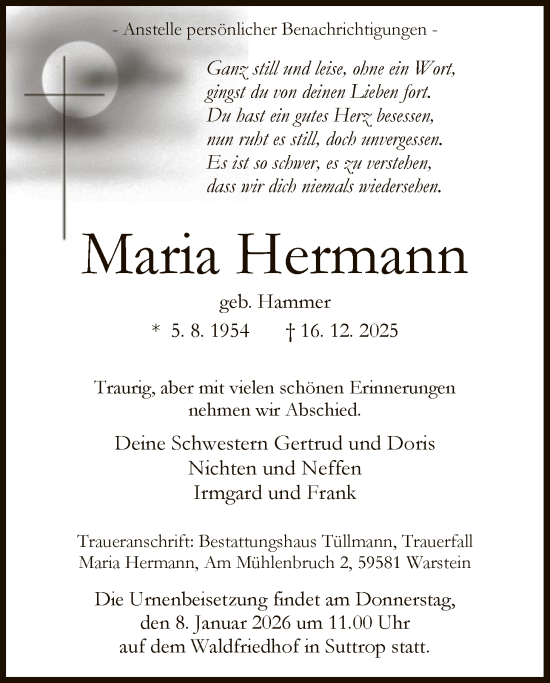 Traueranzeige von Maria Hermann von HASO