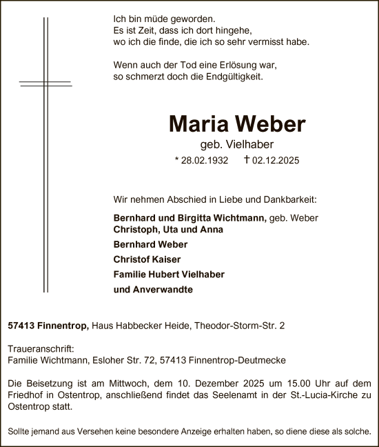 Traueranzeige von Maria Weber von HASK