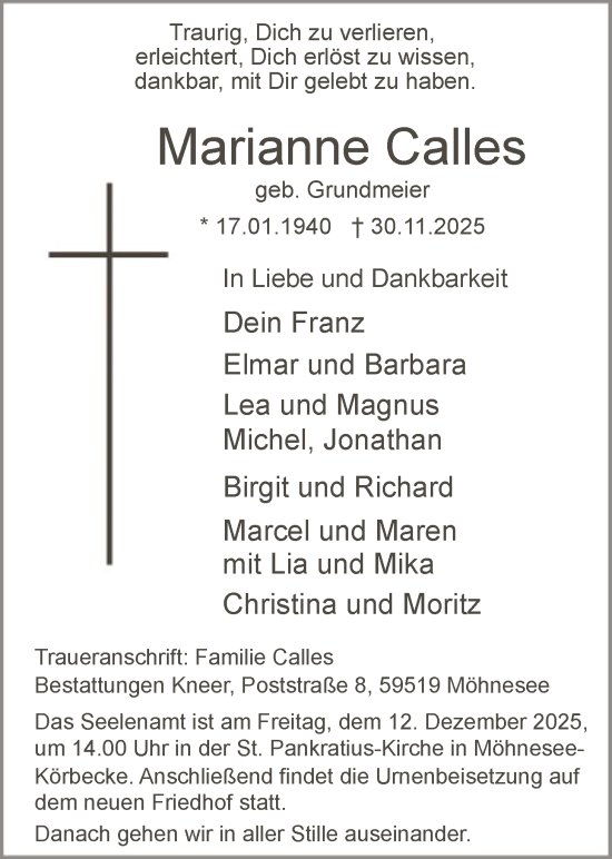 Traueranzeige von Marianne Calles von HASO