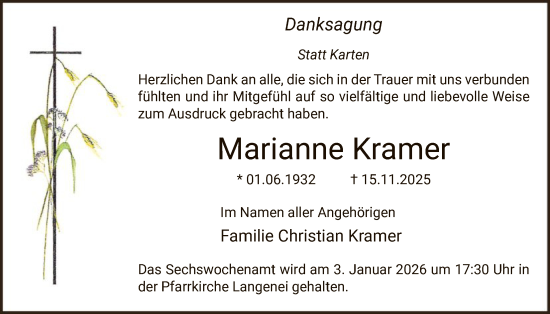 Traueranzeige von Marianne Kramer von HASK