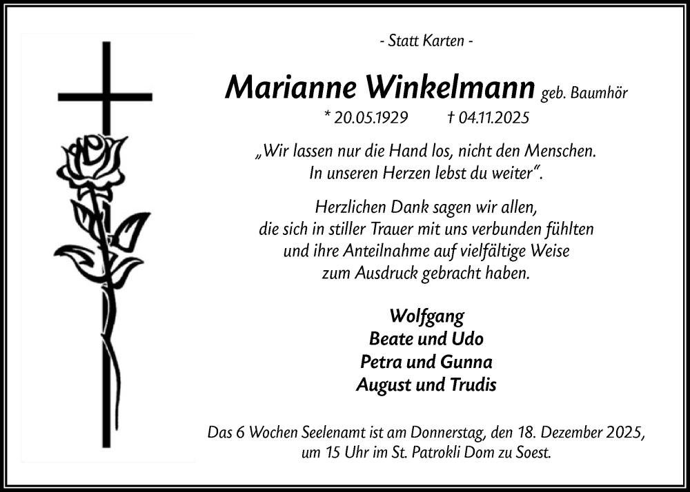  Traueranzeige für Marianne Winkelmann vom 13.12.2025 aus HASO
