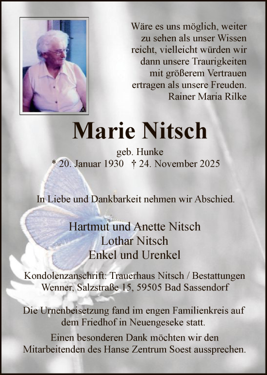 Traueranzeige von Marie Nitsch von HASO